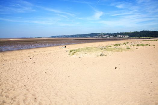 Llanelli Beach on the Loughor Estuary, Carmarthenshire Wales UK is a popular Welsh tourist coastline travel destination resort stock photo background