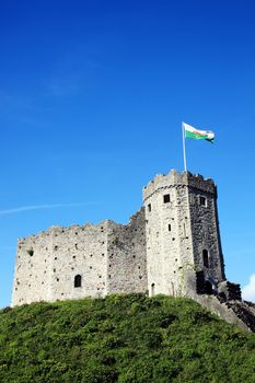 Cardiff Castle Wales UK  a ruin of a 12th century Norman medieval fort and a popular tourist travel destination landmark of the city with copy space stock photo