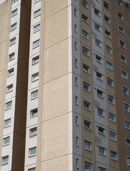 a view of a typical british council built high rise concrete apartment block typical of public housing in the uk