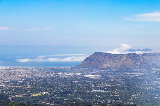 False Bay and Muinzenberg, Claremont and Newlands in Cape Town. Panorama view.