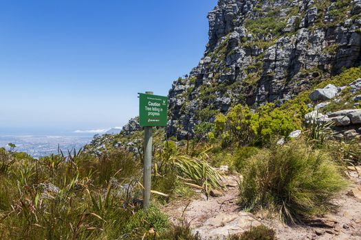 Table Mountain National Park green road information board in Cape Town, South Africa.