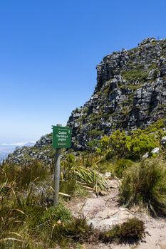 Table Mountain National Park green road information board in Cape Town, South Africa.