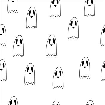 Seamless pattern ghost doodle, cartoon character, , Halloween, isolated illustration on white background, coloring