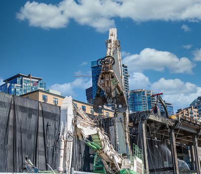 Demolition of Alaska Way Viaduct in Seattle Washington