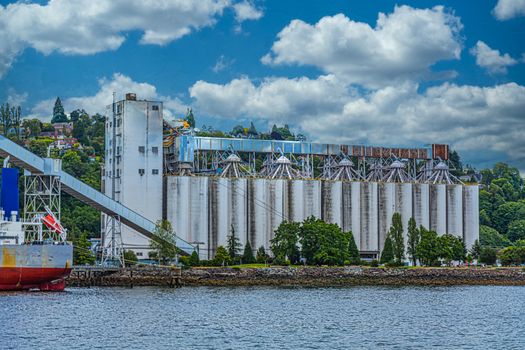 Industrial Grain Silos on Seattle Coast