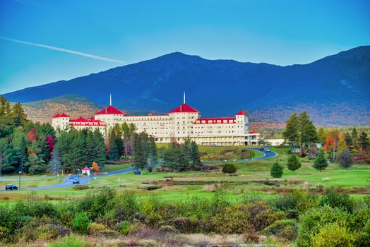 BRETTON WOODS, NH - OCTOBER 2015: Omni Mount Washington Resort features a restaurant, bar, garden and is a famous tourist attraction.
