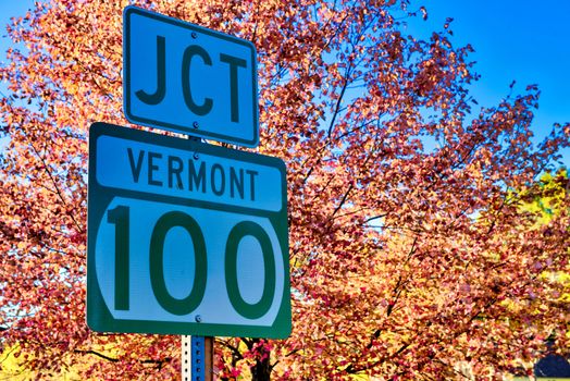 Vermont Road Junction Sign in foliage season.