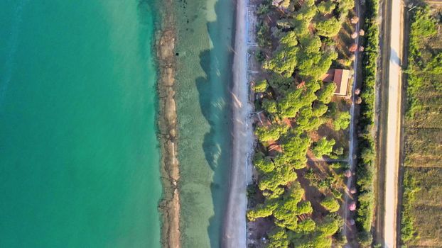 Amazing aerial view of Tuscany coastline, Italy from the drone.