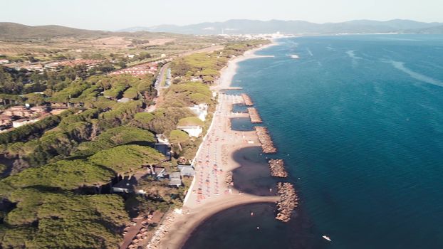Amazing aerial view of Tuscany coastline in summer season, Italy.