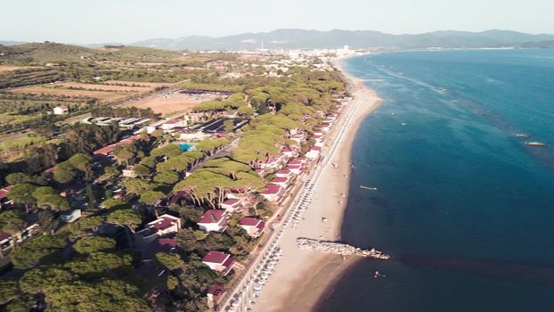 Amazing aerial view of Tuscany coastline in summer season, Italy.