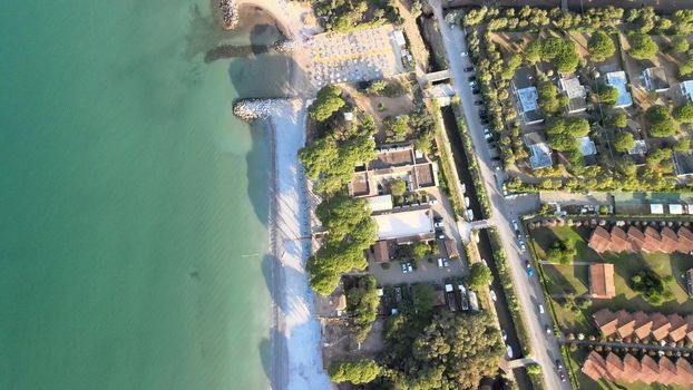 Amazing aerial view of Tuscany coastline, Italy from the drone.