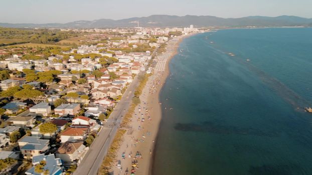 Amazing aerial view of Tuscany coastline, Italy from the drone.