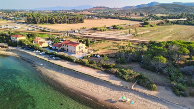 Amazing aerial view of Tuscany coastline in summer season, Italy.