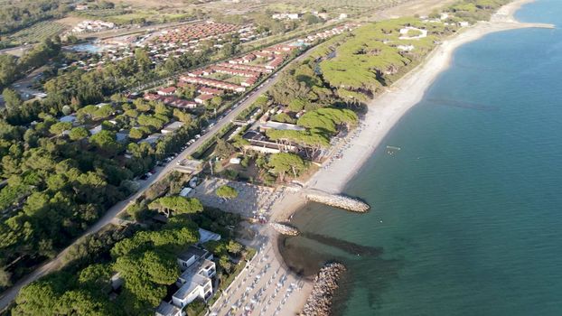 Amazing aerial view of Tuscany coastline, Italy from the drone.