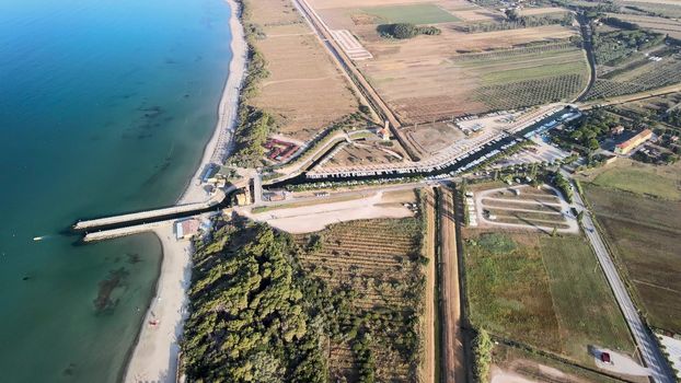 Amazing aerial view of Tuscany coastline, Italy from the drone.