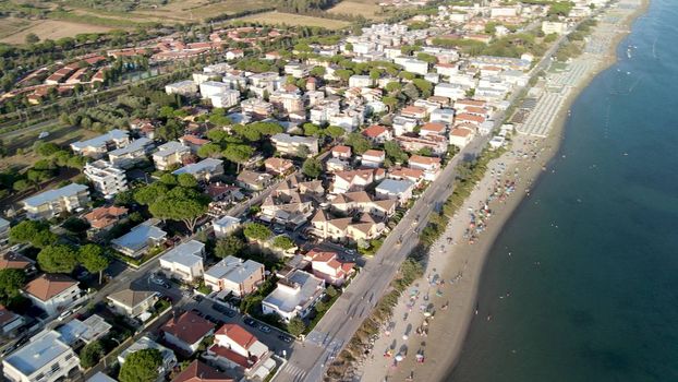 Amazing aerial view of Tuscany coastline, Italy from the drone.