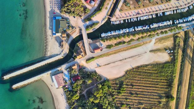 Amazing aerial view of Tuscany coastline, Italy from the drone.