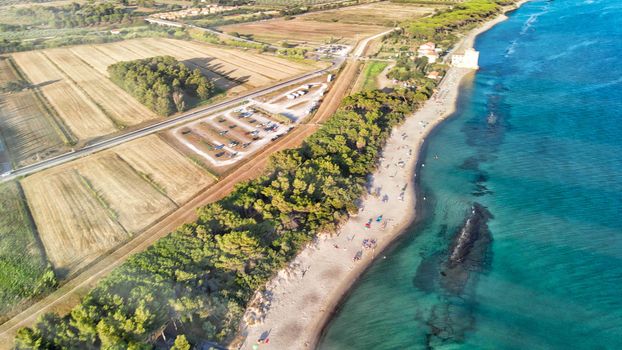 Amazing aerial view of Tuscany coastline in summer season, Italy.