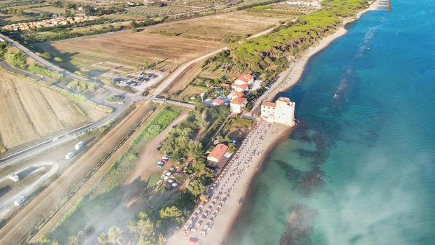 Amazing aerial view of Tuscany coastline in summer season, Italy.