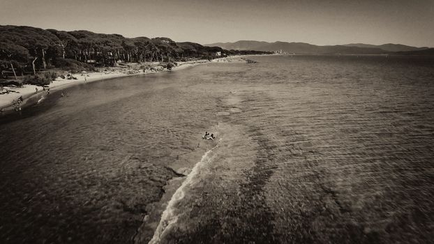 Amazing aerial view of Tuscany coastline, Italy from the drone.