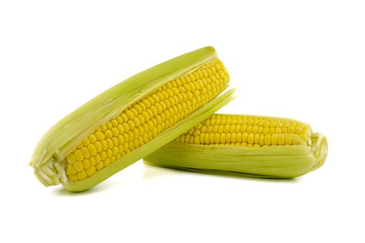 Fresh sweetcorn cob isolated on white background