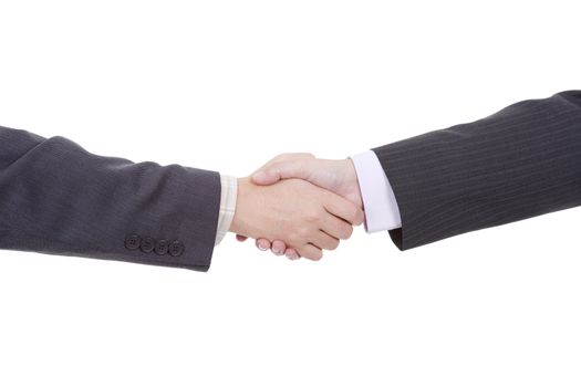 two businessmen in a handshake, isolated on white