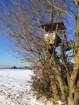 hunting stand in wintertime