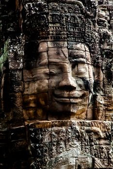 The Bayon is a richly decorated Khmer temple at Angkor in Cambodia. Built in the late 12th or early 13th century. Known for many huge faces said to be of Jayavarman VII. The last great temple to be built at the site it is more a Mahayana Buddhist shrine dedicated to the Buddha than the earlier Hindu shrines. 