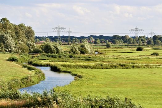 Marsh landscape with pastures and ditches in northern germany