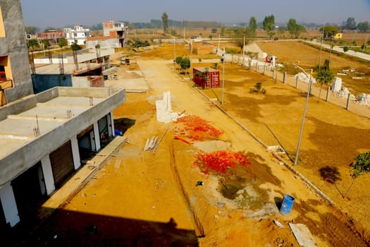 jaipur, Rajasthan, India,- june 2020 : Drone view of a towns in jaipur