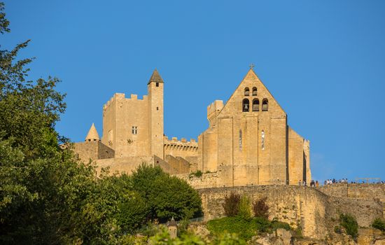 Beynac-et-Cazenac, France: The medieval Chateau de Beynac rising on a limestone cliff above the Dordogne River. Dordogne department, Beynac-et-Cazenac