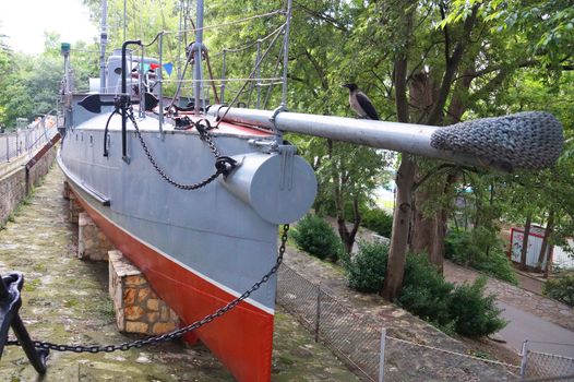 fragment of an old submarine in the park