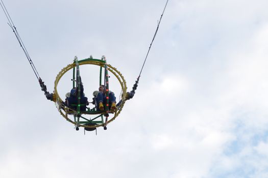 two people on the bungee ride bottom view