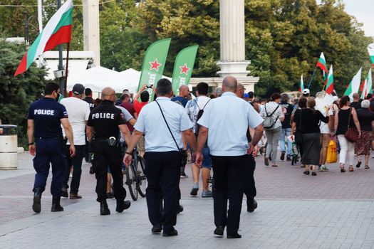 Varna, Bulgaria - June, 19, 2020: a protest rally on the main street of Varna