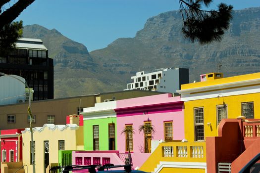 Bo-Kaap district with the Table Mountain National Park Panorama behind.