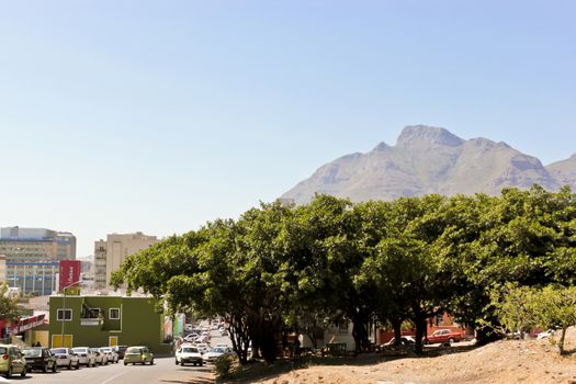 Bo-Kaap district with the Table Mountain National Park Panorama behind.