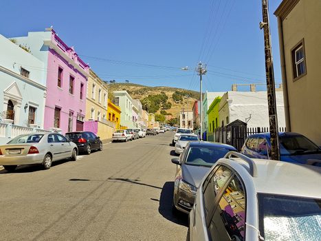 Many colorful houses, Bo Kaap district in Cape Town, South Africa.