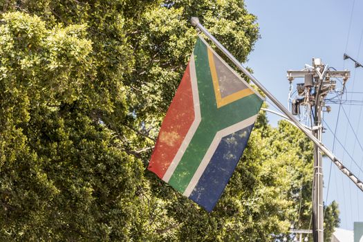 South African flag, banner, in beautiful Cape Town, South Africa.