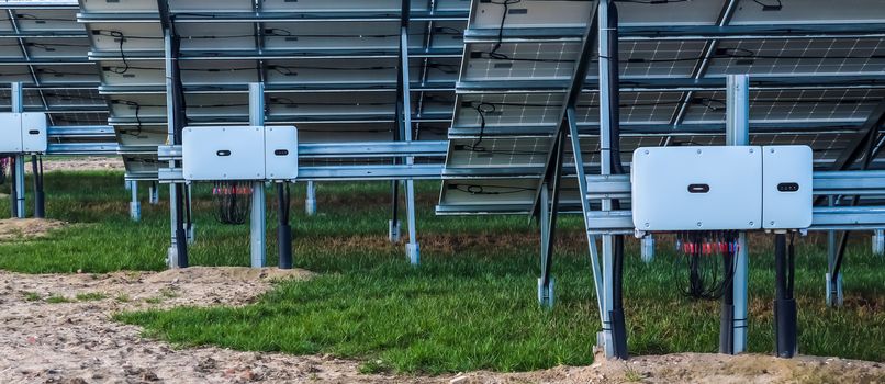 Generating clean energy with solar modules in a big park in northern Europe.