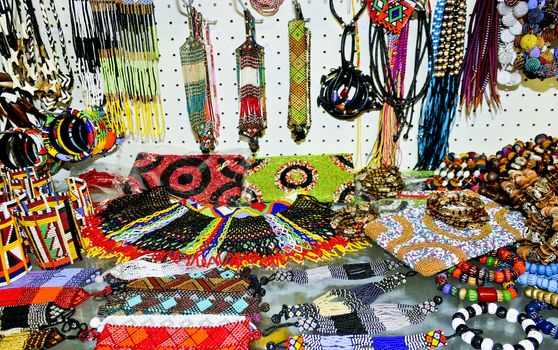 Colorful African bracelets, necklaces and jewelry in Bo-Kaap Cape Town.