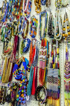 Colorful African bracelets, necklaces and jewelry in Bo-Kaap Cape Town.