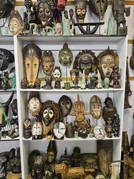 African voodoo wooden masks souvenir shop in Bo-Kaap Cape Town.