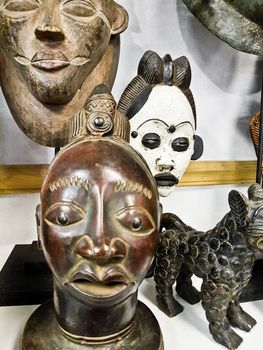 African voodoo wooden masks souvenir shop in Bo-Kaap Cape Town.