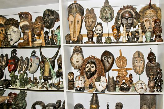 African voodoo wooden masks souvenir shop in Bo-Kaap Cape Town.