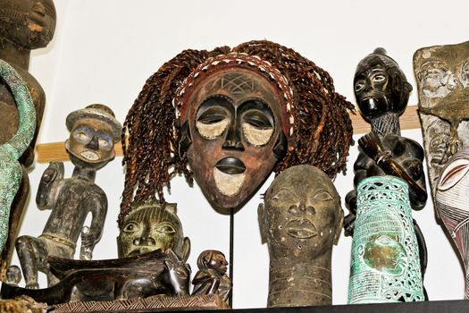 African voodoo wooden masks souvenir shop in Bo-Kaap Cape Town.