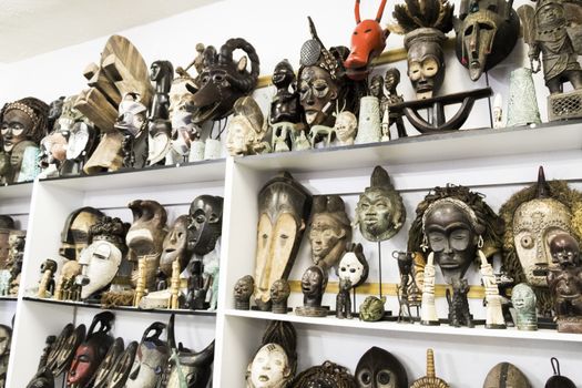 African voodoo wooden masks souvenir shop in Bo-Kaap Cape Town.