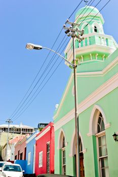 Many colorful houses in the Bo Kaap district in Cape Town, South Africa.