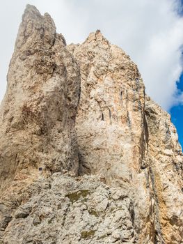 Climbing on the Rotwand and Masare via ferrata in the rose garden in the Dolomites, South Tyrol, Italy