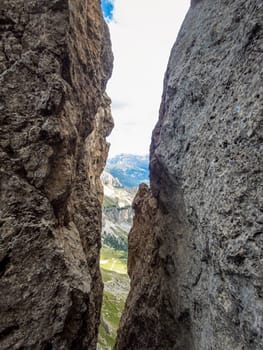 Climbing on the Rotwand and Masare via ferrata in the rose garden in the Dolomites, South Tyrol, Italy