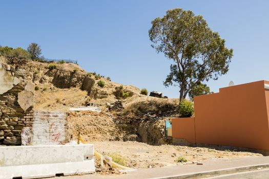 Construction site dirt and destruction, Bo-Kaap district in Cape Town, South Africa.